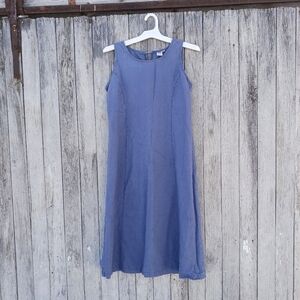 OJAI 100% Linen Womens Sz S Blue Chambray Sleeveless Knee Length Sundress Boho